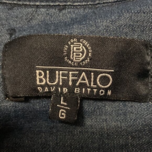 BUFFALO David Bitton Blue Plaid Saldio Cotton Button Down Large​​​​ - Picture 10 of 12